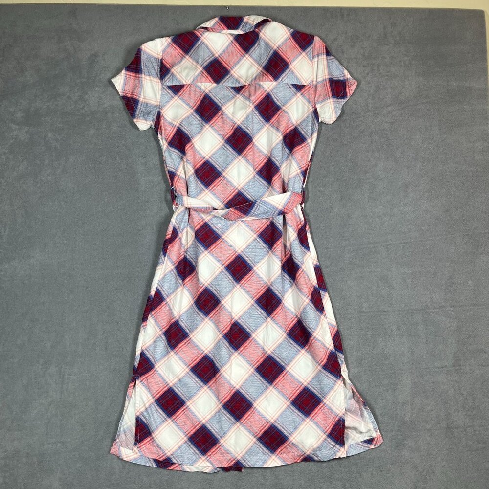 Rock & Republic Women’s Dress XS‎ Red White Blue Plaid Button Front Belted Midi - Picture 2 of 9